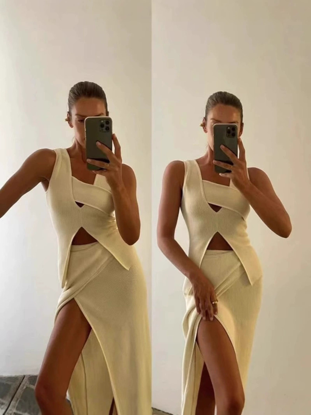 Zara Hollow Knit 2-Piece Set Maxi Dress Summer
